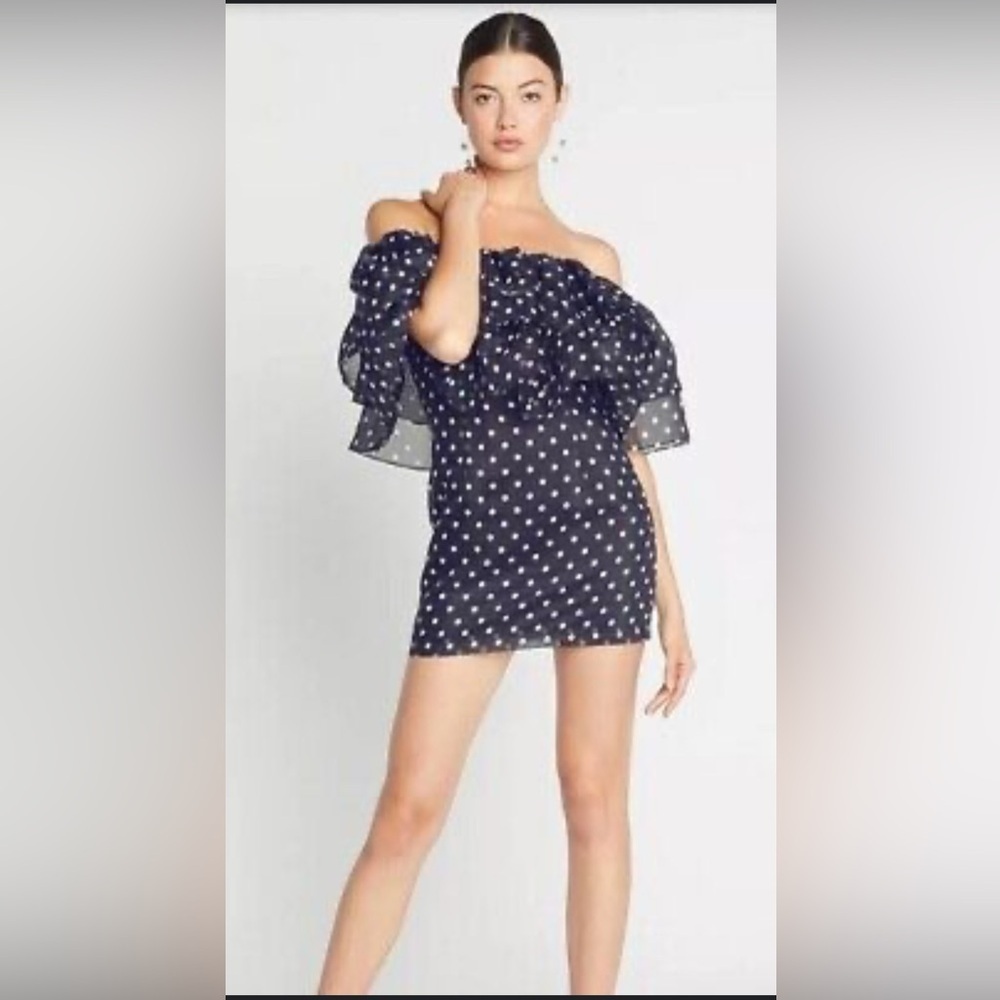Choosy Over The Top Off Shoulder Polkadot Mini Dress Size M Ruffles